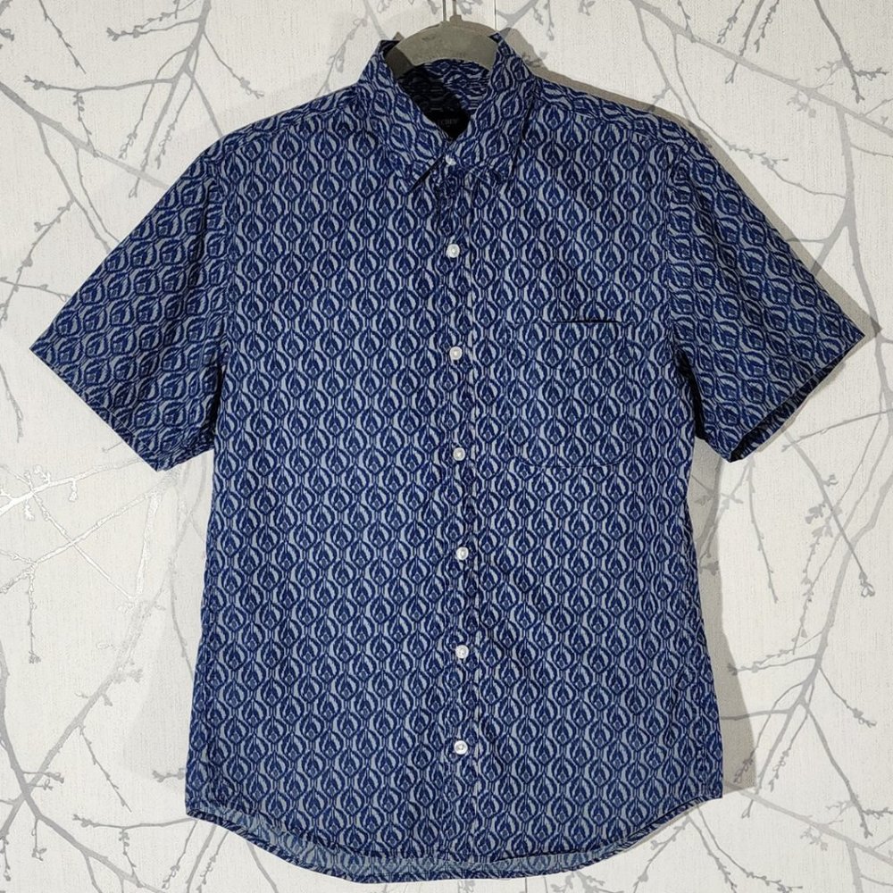 J. Crew Blue Peacock Feather Printed Button Front Shirt